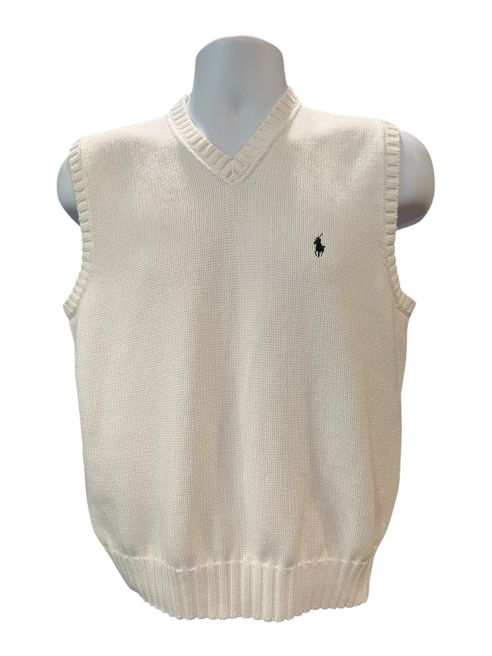 Ivy League Polo R.Lauren Classic V-neck White Sweater Vest Quiet Luxury Sz Small